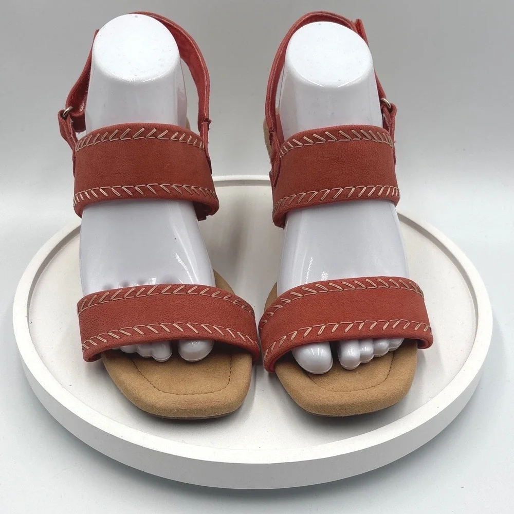 Clarks Collection Women Burnt Orange Whipstitch Wedge Sandals Size 10 W 26177316